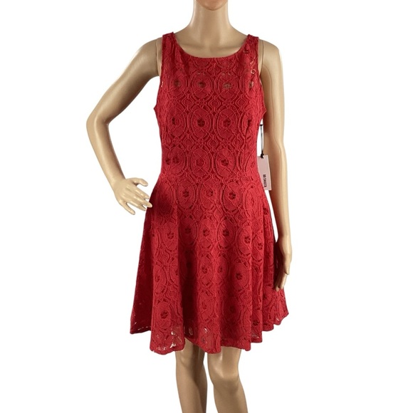 BB Dakota Renley Red Lace Fit and Flare Dress Sleeveless Size 8 - Picture 1 of 7